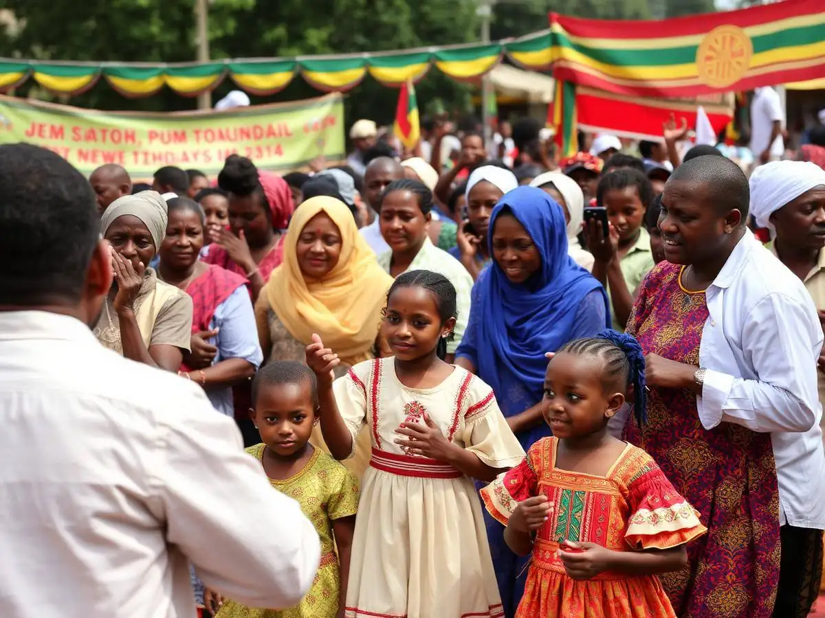Ethiopian families celebrating at a Nu Chika Enabuka festival