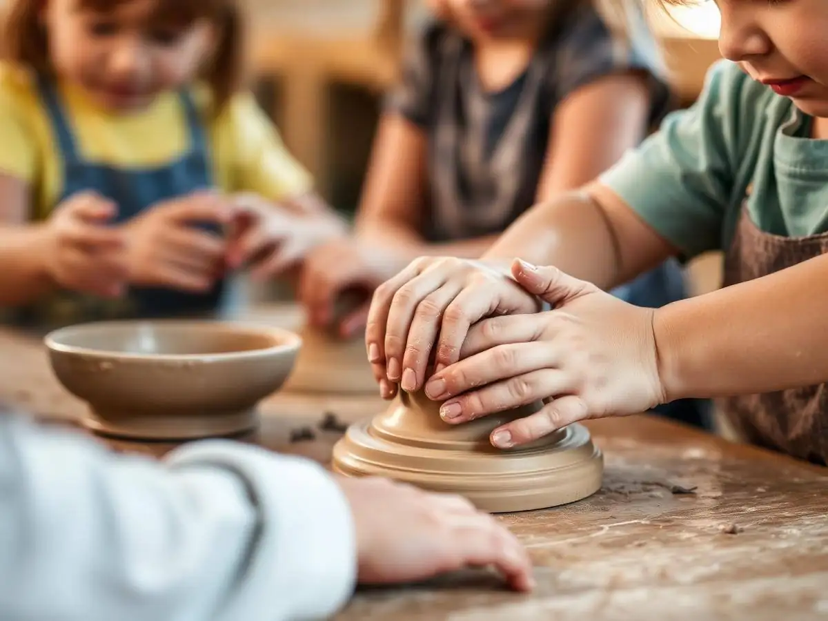 Children working with clay during a Nu Chika Enabuka workshop